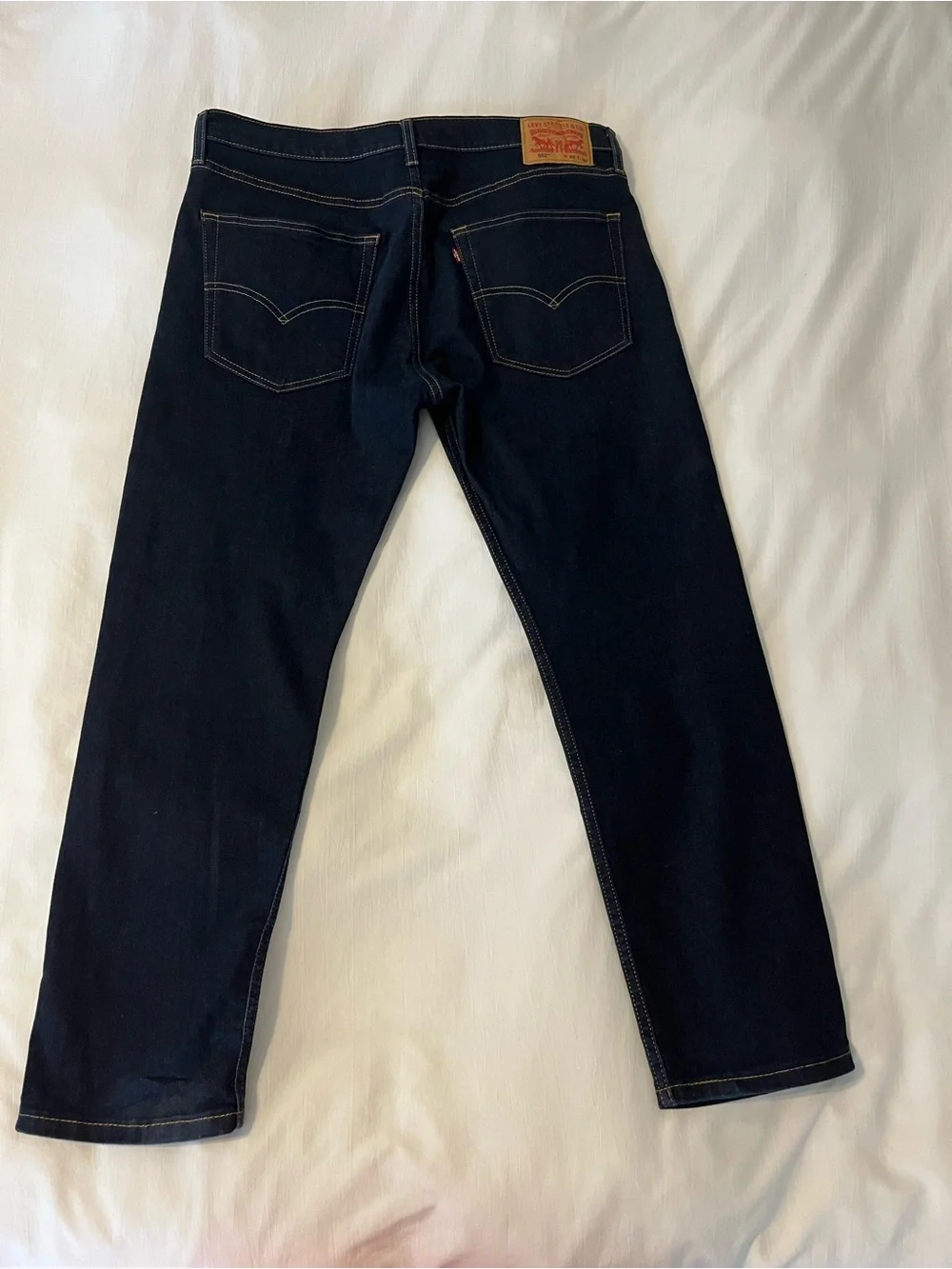 Levi's Men's Jeans in Dark Indigo with Tan Patch
